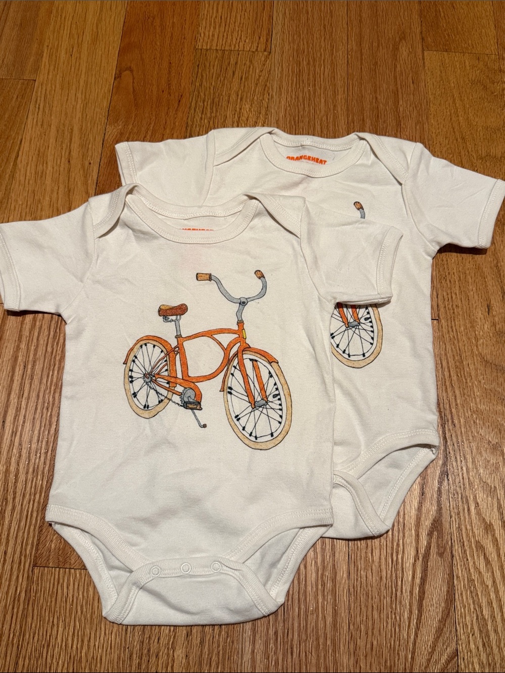 OrangeHeat Set of 2 Bicycle Unisex Organic Cotton Bodysuits 6-12M Made in USA